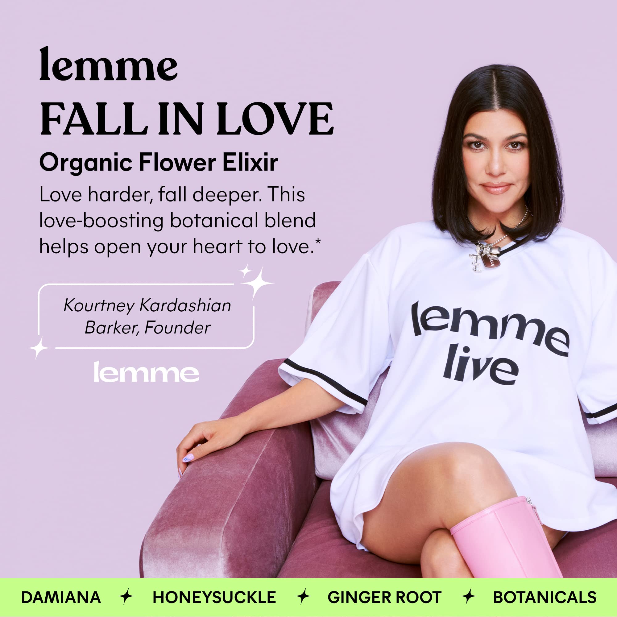 Lemme Fall in Love Organic Flower Elixir with 8 Love Boosting Botanicals for Love, Vitality & Romance - Damiana, Honeysuckle, Rose, Ginger Root - Vegan, Gluten Free, Non GMO - Unflavored, 1 fl oz