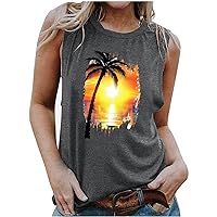 Cute Tops Coconut Tree Tank Tops for Women Summer Vacation Sleeveless Shirts Casual Beach Praty Graphic Tees Vest
