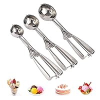 Cookie Scoop Set, 3 PCS Ice Cream Scoop with Trigger, 18/8 Stainless Steel for Baking Include Large-Medium-Small Size Perfect for Cookie, Ice Cream, Cupcake, Muffin, Meatball