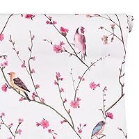 Yifely Peel & Stick Shelf Liner Removable Shelving Paper for Covering Apartment Old Nightstand Closet, Peach Birds, 17.7 Inch by 9.8 Feet