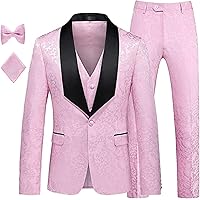 Mens Jacquard Floral Vintage Suit 3 Piece Slim Fit Set Tuxedo Blazer Groomsmen Suit Jackets for Wedding Party