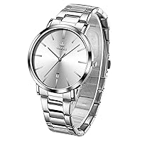 OLEVS Men's Simple Fashion Casual Analog Quartz Date Waterproof Big Dial Stainless Steel Band Wrist Watches for Men