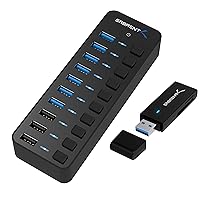 60W 10 Port USB 3.0 Hub Includes 3 Smart Charging Ports with Individual Power Switches and LEDs and 60W 12V/5A Power Adapter+USB 3.0 Micro SD and SD Card Reader