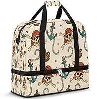 Anchor Pirate Skull Foldable Travel Duffel Bag Sports Tote Gym Bag With Shoe Compartment For Woman Man Carry On Luggage Overnight Travel Weekend Yoga Workout Bag Training Handbag