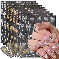 8 Sheets Butterfly Nails Art Stickers,Gold Nail Decals 3D Self-Adhesive Nail Art Supplies Holographic Laser Butterflies Stars Nail Design Luxurious Bronzing DIY Nail Charm Nail Decorations for Women