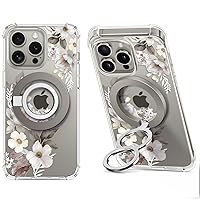 GVIEWIN Bundle - Compatible with iPhone 15 Pro Max Case Floral (Delphinium) + Magnetic Phone Ring Holder (Gray)