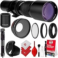 Opteka 500mm / 1000mm f/8 High Definition Preset Telephoto Lens for Canon EOS Digital SLR Cameras Bundle with Opteka 58mm 0.43X HD Wide Angle Lens with Macro & Lens & Filter Accessories (8 Items)