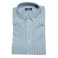 15 Neck 32-34 Sleeve Designer Club Mens Wrinkle-Resistant Striped Button-Down Dress Shirt Light Blue w/Pocket Blue Regular Fit