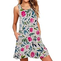 XJYIOEWT Spring Boho Maxi Dresses for Women 2024,Women Summer Dresses Beach Floral Tshirt Sundress Sleeveless Casual Tan