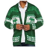 Mens Christmas Cardigan Sweater,Ugly Xmas Sweaters Reindeer Snowflake Shawl Collar Knitted Cardigan Sweater