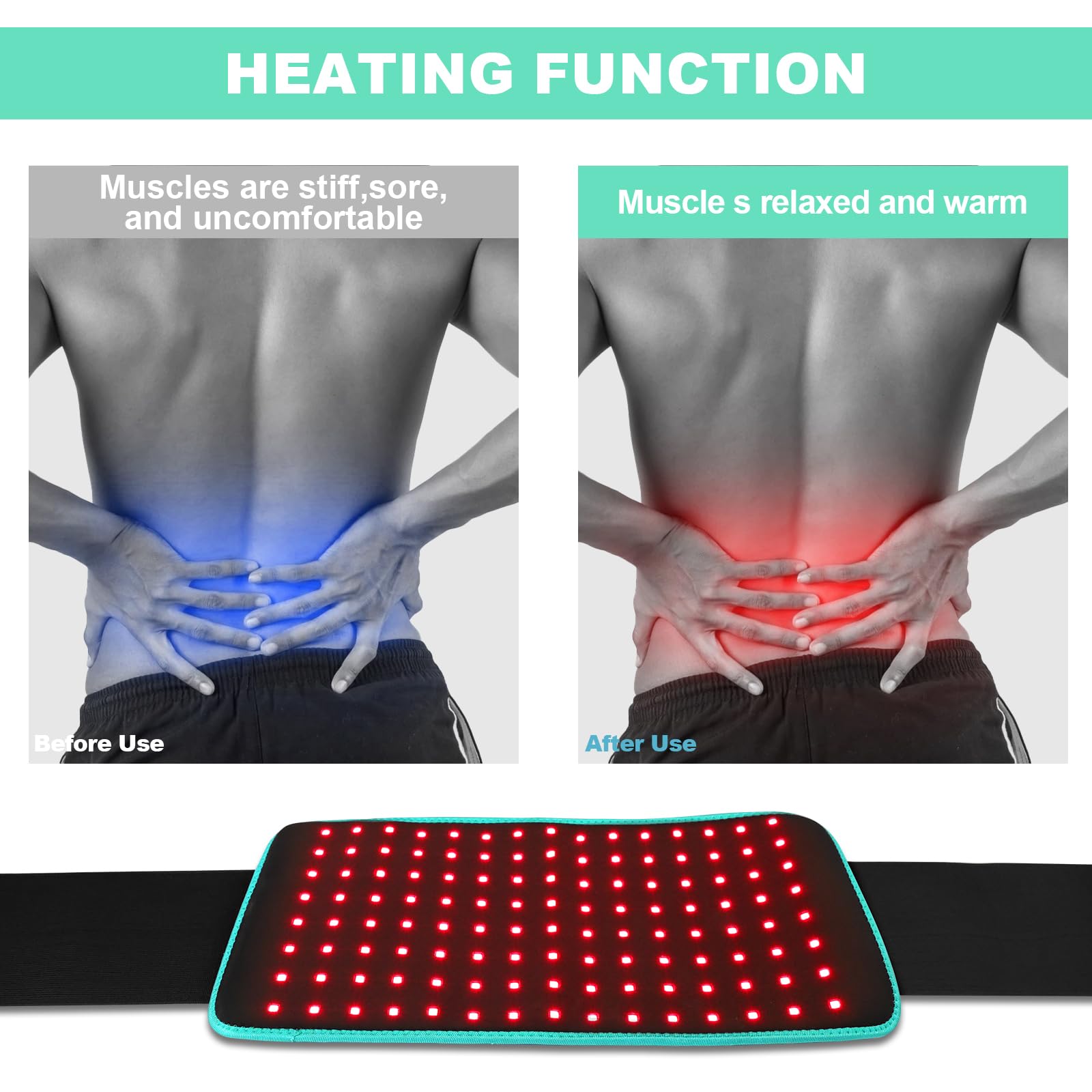 iTHERAU Red Light Therapy Belt 120LED Removable Case, Infrared Red Light Device for Body, Resolve Inflammation, Relieve Joint or Back Pain, Muscle Stiffness, Lipo Wrap for Body 660 & 850nm Wavelengths