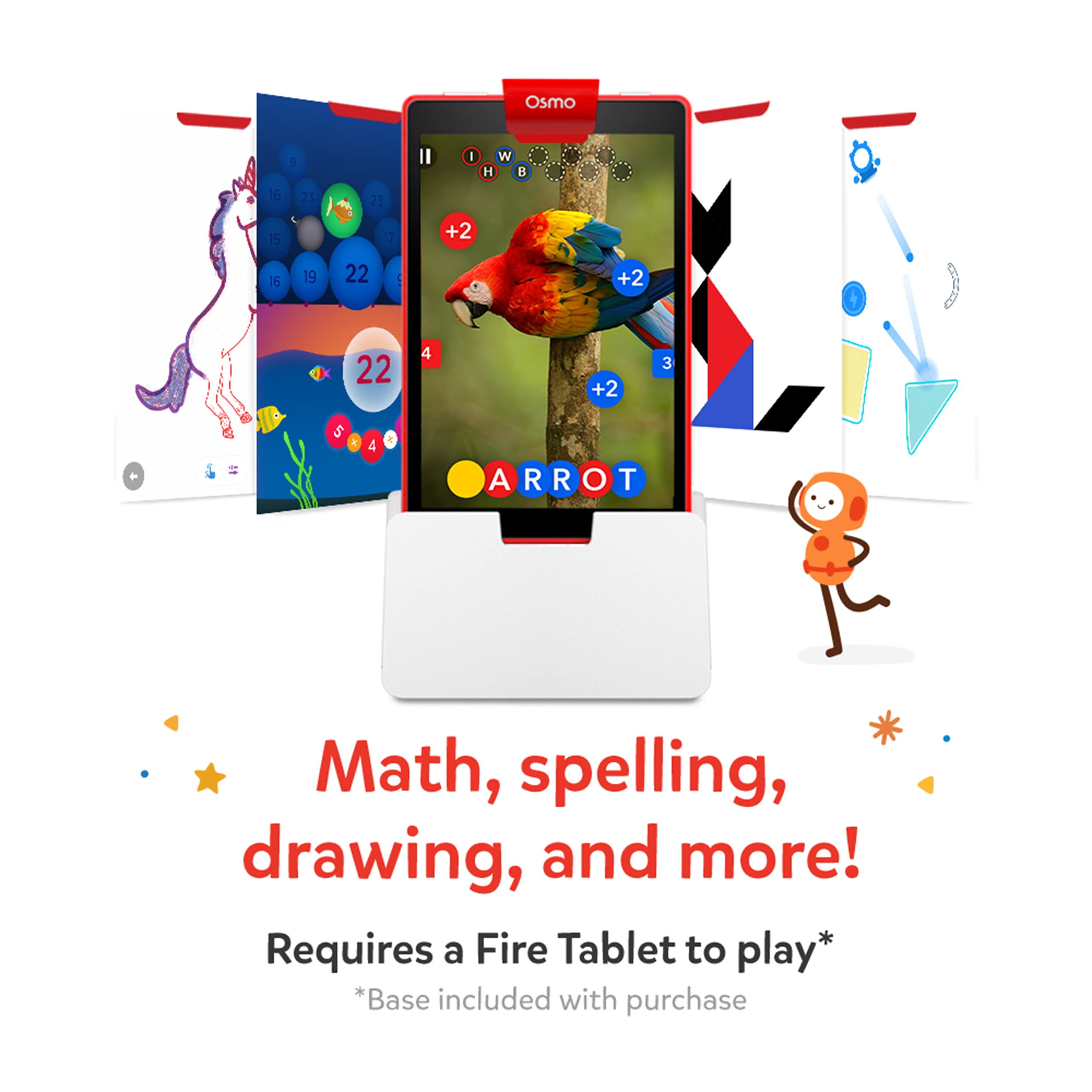Osmo - Genius Starter Kit for Fire Tablet-5 Educational Learning Games-Ages 6-10-Spelling, Math & Creativity-STEM Toy Gifts-Boy & Girl-Ages 6 7 8 9 10(Osmo Fire Tablet Base Included-Amazon Exclusive)