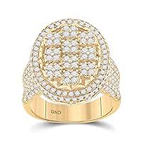 10kt Yellow Gold Mens Round Diamond Oval Statement Cluster Ring 2-3/4 Cttw
