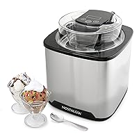 Nostalgia 2-Quart Digital Electric Ice Cream for Homemade Ice-Cream, No Salt or Ice Required, Overnight Chill Canister, Stainless Steel