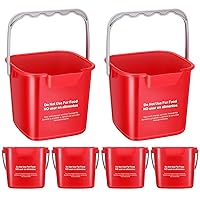 6 Pcs 6 Quart Cleaning Bucket Small Sanitizing Square Bucket Detergent Pail for Home Commercial Restaurant Kitchen Office School(Red)