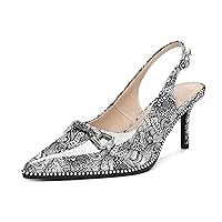 YODEKS Slingback Kitten Heels Women's Pointed Toe Low Heel Pumps 2.5 Inch Beaded Metal Buckle Shoes US Size 5-13