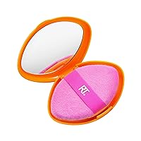 Real Techniques Miracle 2-In-1 Powder Puff + Travel Case, Dual-Sided Makeup Blending Puff, Elastic Band, Precision Makeup Sponge & Powder Puff, For Liquid, Cream & Powders, Travel Case, 2 Count