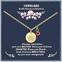 CERSLIMO Birthday Gifts for Her Birth Flower Necklaces, 18K Gold Plated Dainty Birth Month Floral Birthstone Disc Coin Pendant Necklaces | Women Wildflower Jewelry Gifts for Valentines Anniversary