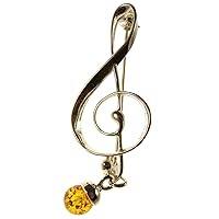 BALTIC AMBER AND STERLING SILVER 925 DESIGNER COGNAC MUSIC CLEF BROOCH PIN JEWELLERY JEWELRY