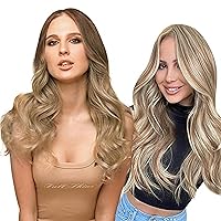 Full Shine Tape in Hair Extensions 2Packs Total 100g 20Inch Color 10 Golden Brown to 14 Dark Blonde Hair+10P613 Golden Brown Highlighted Bleach Blonde Glue in Hair Extensions