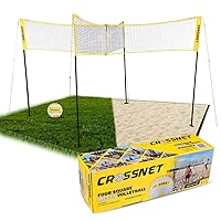 CROSSNET Quick Assemble 4 Square Volleyball Game Set for Adults and Kids with Volleyball Net, Backpack and Ball for Outdoor Games