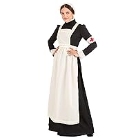 Women's Florence Nightingale Costume Adult Nurse Dress with Apron, Bonnet, and Arm Band Halloween Historical Nurse Costume