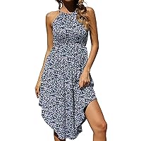Sundresses for Women 2024 Vacation Beach Floral/Solid Spaghetti Strap Cami Dress Summer Sleeveless Flowy Dresses with Pockets