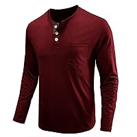 Men's Henley Long Sleeve Shirt Casual Lightweight Shirts with Pocket Basic Button Cotton Gym Tops