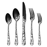 Stapava 40 Pcs Black Silverware Set for 8, Stainless Steel Flatware Cutlery Set, Include Forks Spoons and Knives set, Mirror Polished, Dishwasher Safe Black Utensils for Home Restaurant Hotel