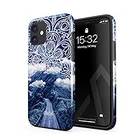 Compatible with iPhone 12 Mini Case Mountains Nature Landscape Mandala Henna Paisley Pattern Wanderlust Clouds Space Heavy Duty Shockproof Dual Layer Hard Shell +Silicone Protective Cover