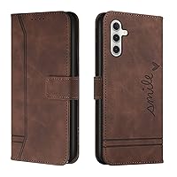 Wallet Case for Samsung Galaxy A55 5G Case, Genuine PU Leather Flip Case with Kickstand Credit Card Slot Holder Shockproof Full Protection Magnetic Case for Samsung A55 5G Smile Brown HX3