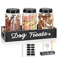Dog Treat Container, Dog Food Storage Container with 3 Plastic Cat Dog Treat Jars, Farmhouse Cat Food Container, Pet Food Storage Containers for Dog and Cat, Wooden Dog Food Holder, Gift for Pet Owner