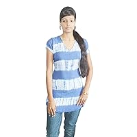 Indian 100% Cotton Kurti Top Tunic Plus Size Tye Dye Print Women Ethnic Blue Color
