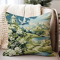 Throw Pillow Cases Pagoda Garden Imperial Green Chinoiserie Decorative Pillow Covers Antique Oriental Pattern Custom Pillowcase 20in Pillow Protectors Two Sided for Indoor Outdoor Use Couch