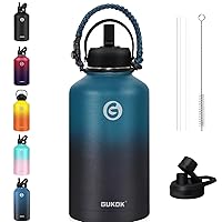 Water Bottles Insulated 64oz with Straw,Paracord Handle - Keep Cold/Hot Half Gallon Metal Bottle,Large Double Stainless Steel Water Jug,for School Travel Sports Outdoor, Gym
