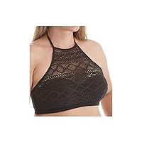 Freya Sundance Crochet Padded Underwire High-Neck Crop Top Bikini (3973)- Black
