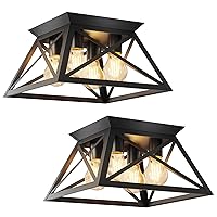 2 Pack Semi Flush Mount Ceiling Light, 4-Light Kitchen Ceiling Lighting Fixtures, Industrial Farmhouse Closed to Ceiling Lamp for Hallway Porch Dining Room(Matte Black)