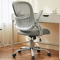 Office Computer Desk Chair, Ergonomic Mid-Back Mesh Rolling Work Swivel Task Chairs with Wheels, Comfortable Lumbar Support, Comfy Flip-up Arms for Home, Bedroom, Study, Student, Grey