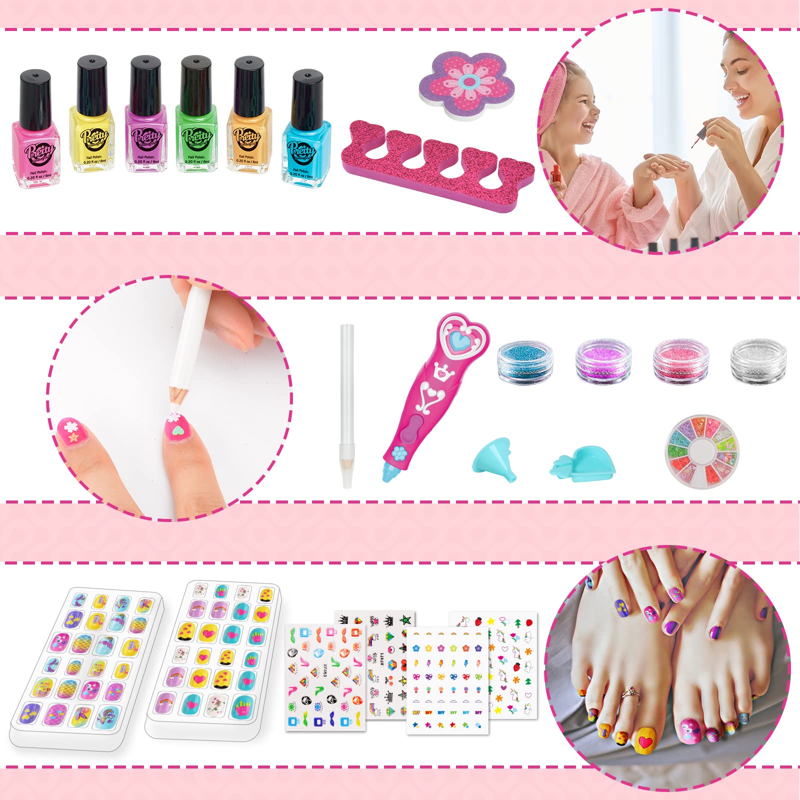 Quick Nail Art kit for Girls Birthday Gift for Girls Little Girls, Kids,  Role Play kitty Party (Multi Cute Nail Designs)- Multicolor - Nail Art kit  for Girls Birthday Gift for Girls
