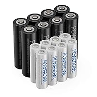 POWEROWL AA AAA Rechargeable Batteries, Pre-Charged High Capacity 2800mAh & 1000mAh 1.2V NiMH Battery Low Self Discharge, Pack of 16