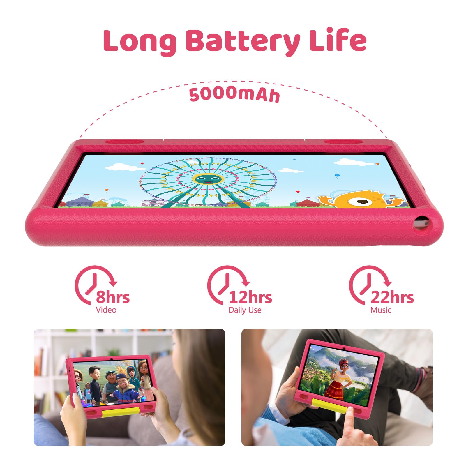 Mouikei Kids Tablet 10 inch Tablet for Kids, 2GB+32GB Android 12 Kids Tablet with Case, Parental Control APP, Dual Camera, Educational Games, Kidoz Pre-Installed Children Tablet (Pink)