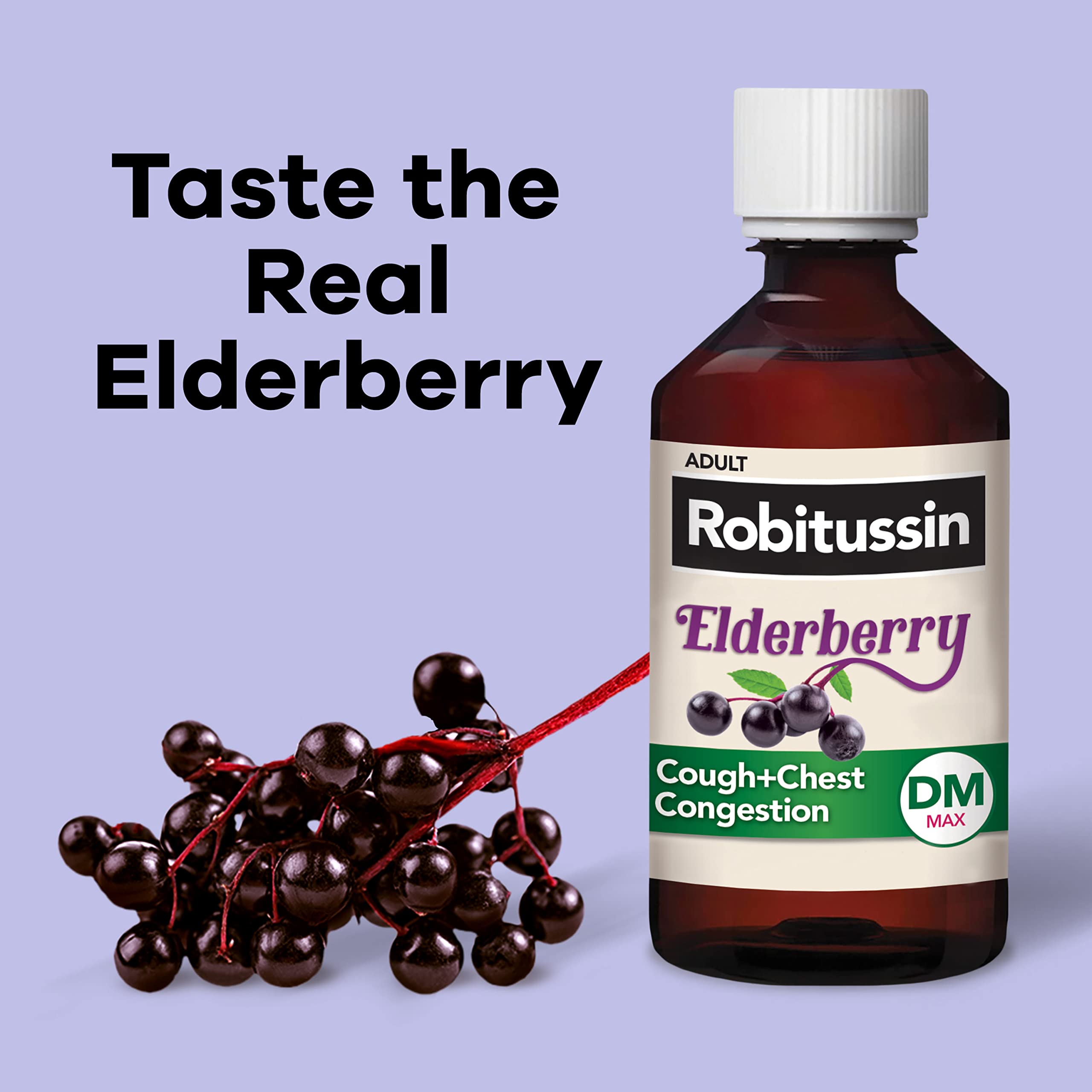 Robitussin Maximum Strength Elderberry Cough Plus Chest Congestion DM, Cough Suppressant for Adults, Providing Non Drowsy Liquid Cough and Chest Congestion Relief - 2x8 Fl Oz