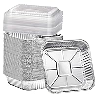 Square Aluminum Baking Cake Pans with Clear Plastic Lids (35-Pack, 8x8”) - Disposable Takeout Pans - Foil Food Containers for Cooking, Heating, Storing, Prepping Food - Eco-Friendly & Recyclable