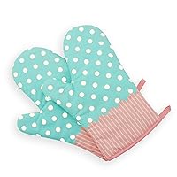 Qiangcui Oven Gloves with Silicone Set of 2, Oven Mitts Heat Resistant to 500 F, Cotton Lining, Simple Stripe Printing BBQ Gloves, Grilling Glove for Kitchen Baking Cooking,Blue (Color : Blue)