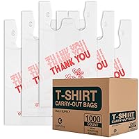 T Shirt Bags - White Plastic Bags with Handles - Shopping Bags for Small Business, Grocery Bags, Take Out/To Go Bags for Restaurant, Disposable Tshirt Bags for Retail