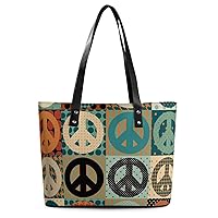 Womens Handbag Peace Sign Leather Tote Bag Top Handle Satchel Bags For Lady
