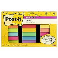 Post-it® Super Sticky Notes Teacher Pack, Assorted Colors, 3 in. x 3 in., 15 Pads/Pack, 45 Sheets/Pad
