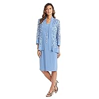 R&M Richards Women's Dress and Jacket Set W/Attached Necklace