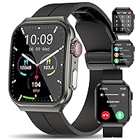 Marsyu Men's Smartwatch with ECG Phone Function 1.96 Inch Fitness Watch with 24/7 Blood Pressure SpO2 Heart Rate Body Temperature Measurement, 150+ Sports Modes IP68 Waterproof Sports Watch for
