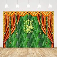Ticuenicoa 9x6ft India Pooja Traditional Photography Backdrop Banana Leaf Green Chatiya Ganesh Background Puja Ganpati Pooja Mehndi backdrops Decorations Wedding Party Marigold Garlands Photo Props
